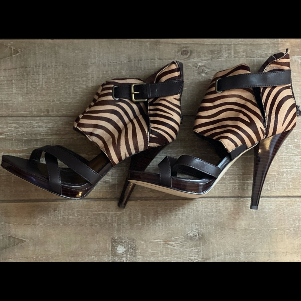 Brown Zebra Print Strap Heels - image 6